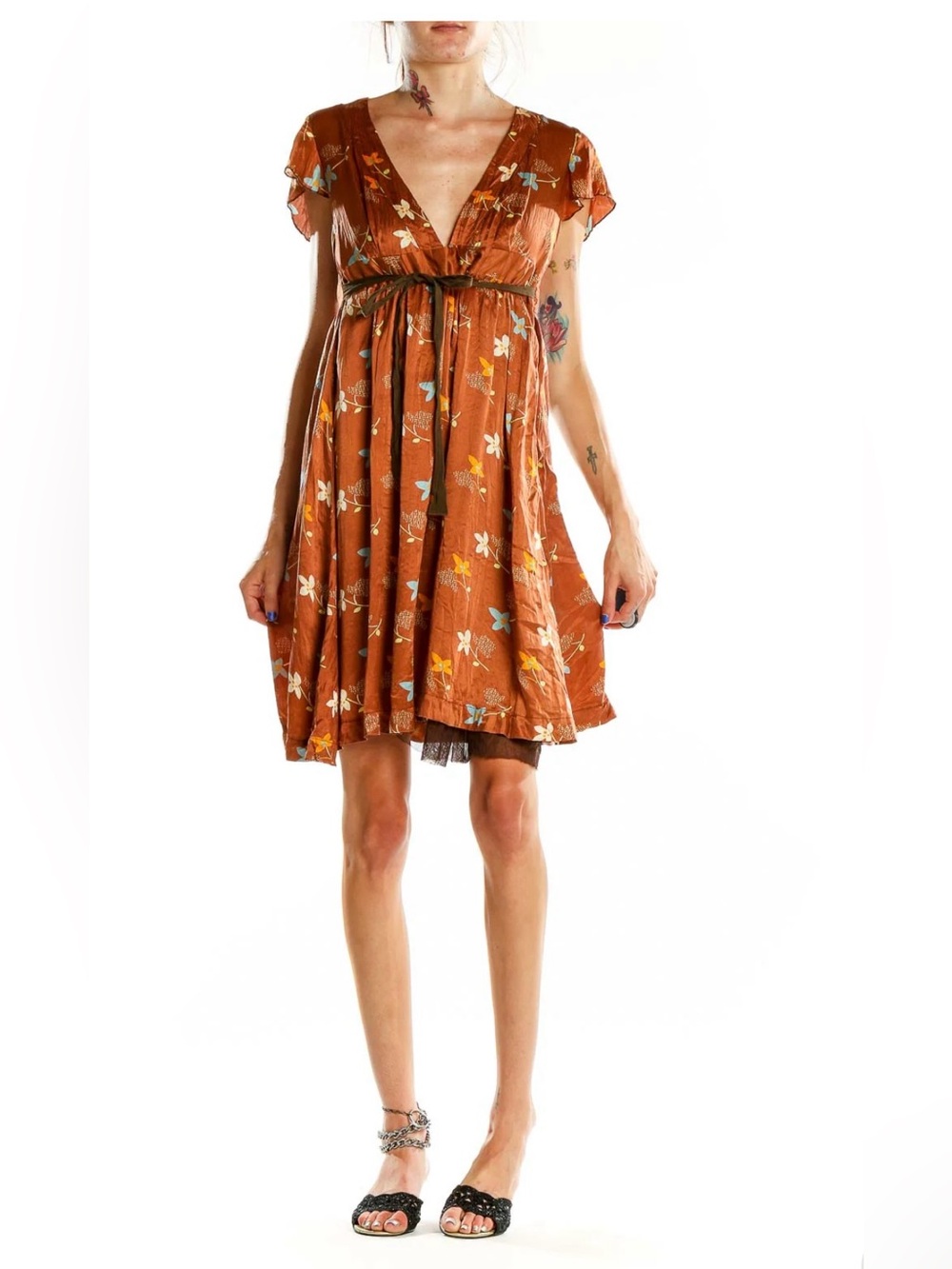 Free People Floral Babydoll Dress with Tie Waist